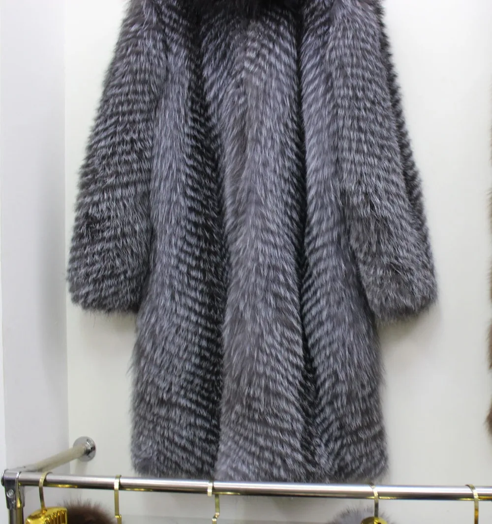 Linhaoshengyue длиной 100 см пальто из натурального Меха чернобурки с капюшоном|silver fox fur