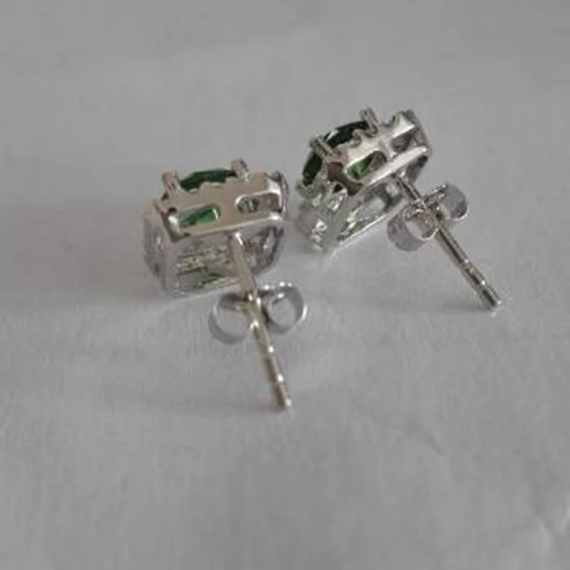 Настоящие Brincos Qi Xuan_Fashion jewelry_элегантные CZ зеленые камни серьги-гвоздики _s925