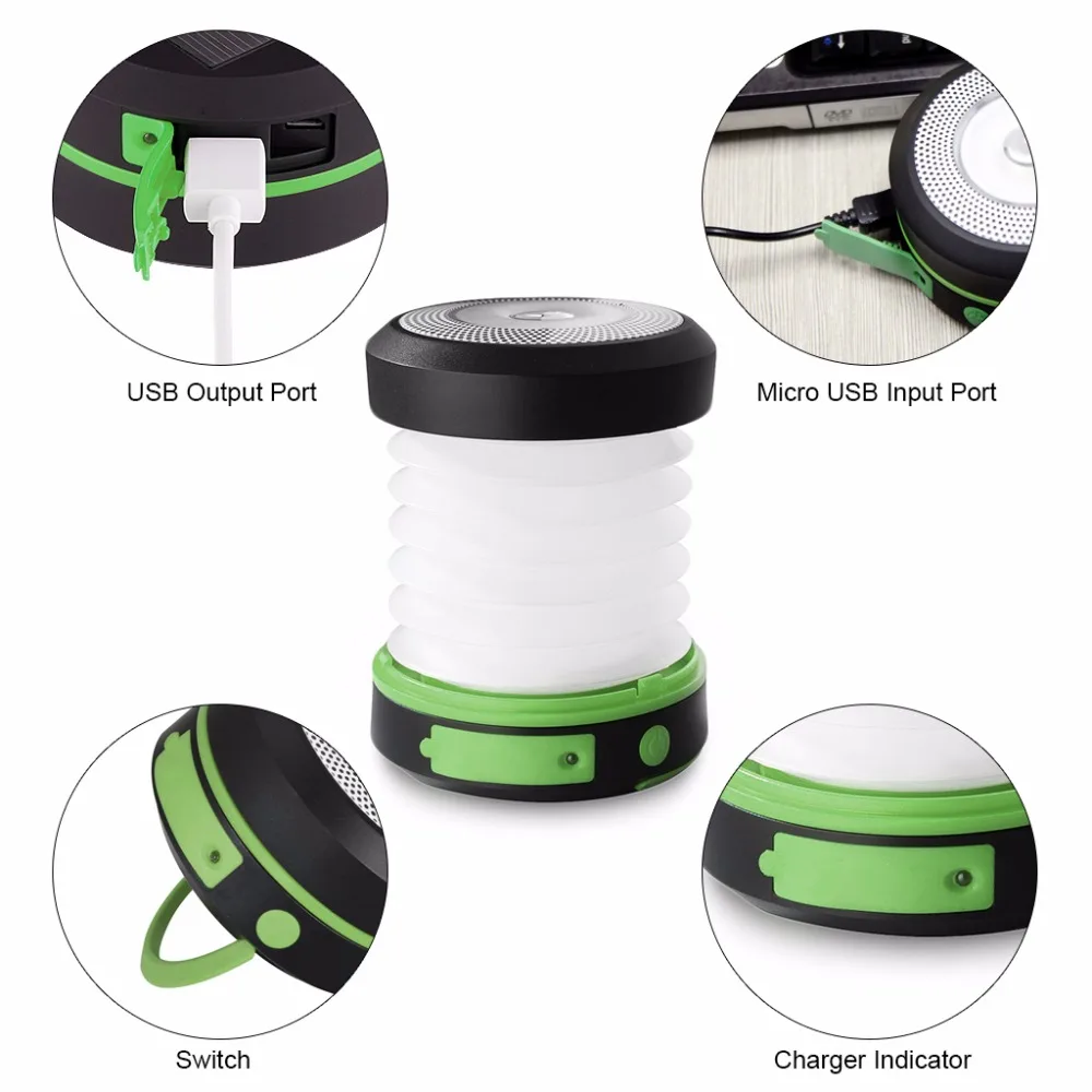 Suaoki солнечная панель 800mAh фонарь и USB Перезаряжаемый фонарь, светильник-вспышка, складной светильник, водонепроницаемый для кемпинга, пеших прогулок, зеленый