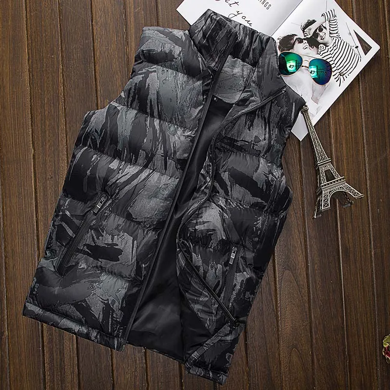 Camouflage grey Жилет мужской стильный осенне-зимний теплый жилет без рукавов приталенный мужской жилет Модные повседневные пальто для мужчин размера плюс M-5XL - Цвет: Camouflage grey