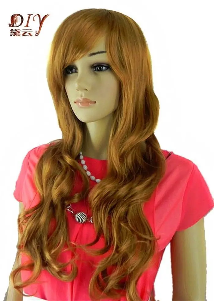 Новый женский коричневый природный вьющиеся синтетические удары волосы длинный