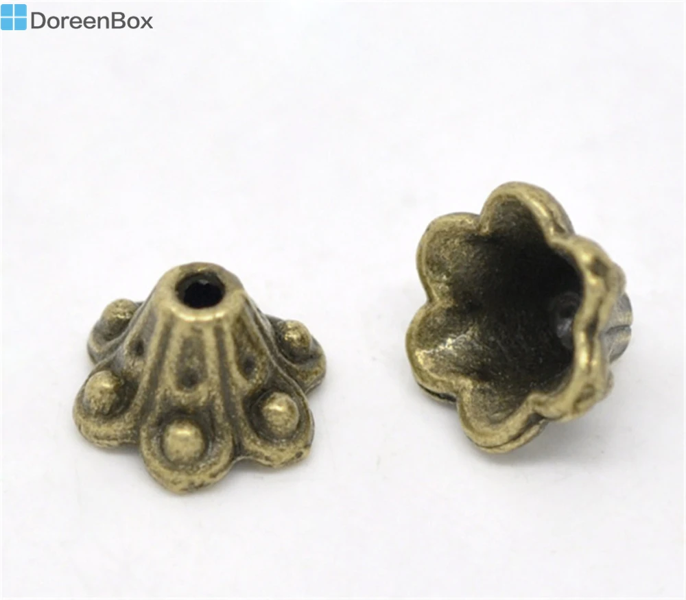 Doreen Box Милые 100 бронзовые цветные колпачки из бисера 10x5 мм (B14475)|bead caps|flower bead capsbeads