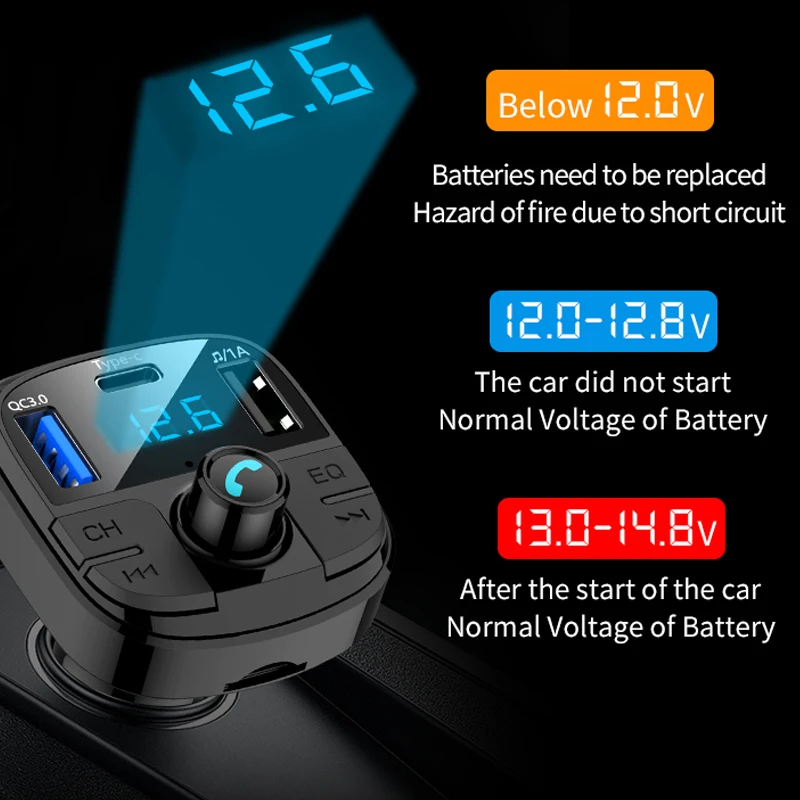VR robot Bluetooth Handsfree Car Kit Wireless FM Transmitter EQ Audio MP3 Player With QC3.0 Quick Charge+USB Type C | Автомобили и