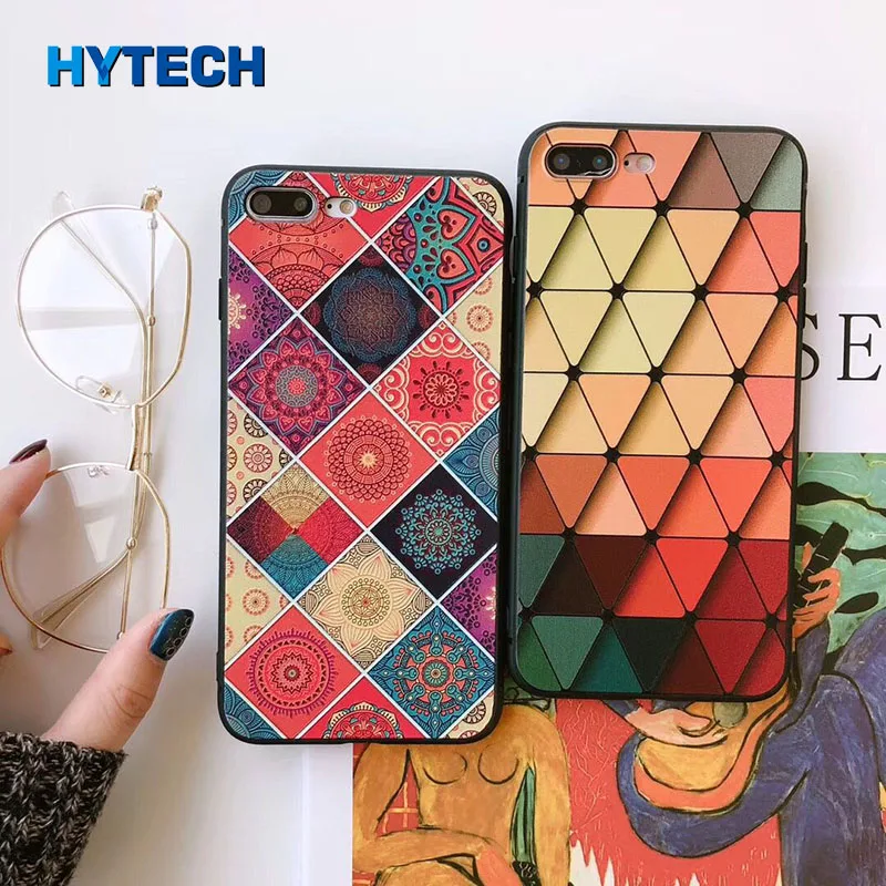 Винтаж рельеф геометрический плотный чехол для iphone 6 7 8 Plus X мягкий силиконовый