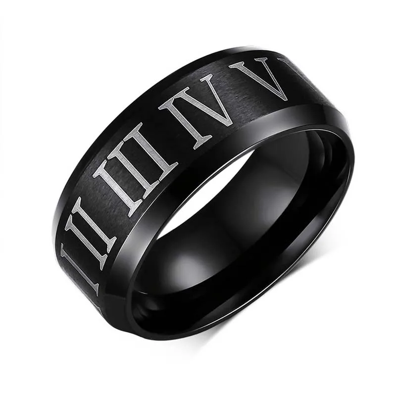 Мужское кольцо с римскими цифрами 8 мм|ring for|black ringblack ring for men |