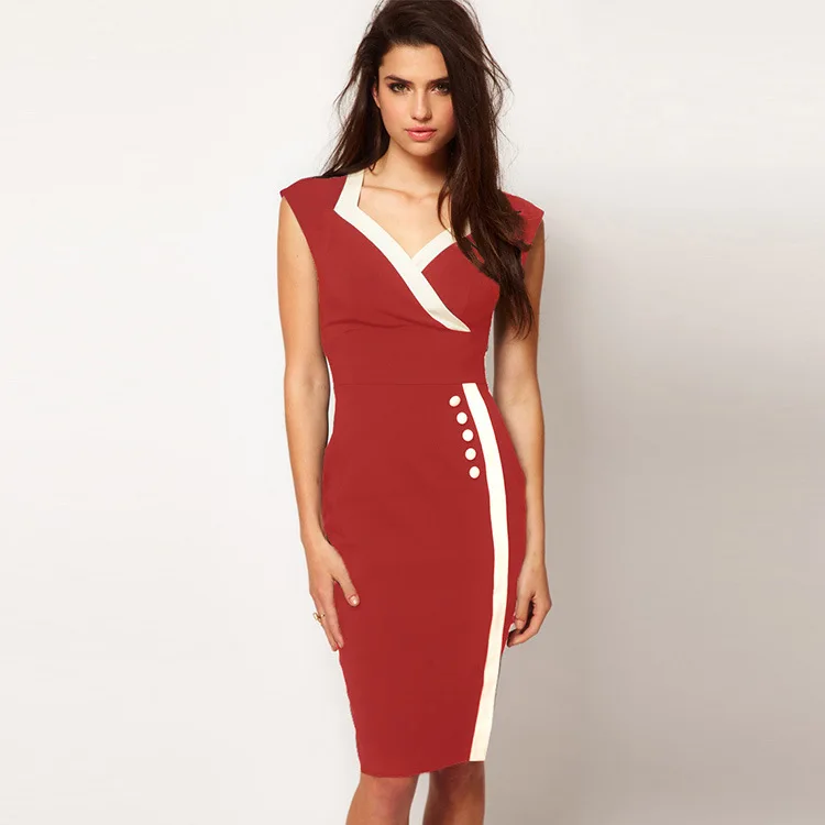 Женское винтажное платье карандаш с глубоким V образным вырезом|work dress|dresses free