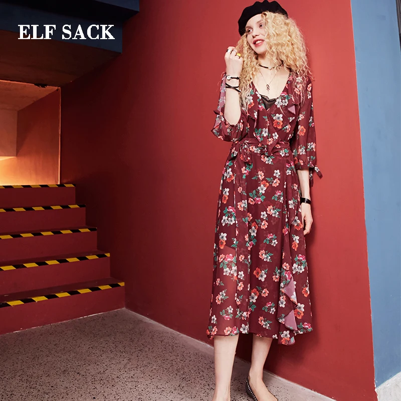 Женское платье до середины икры ELFSACK Повседневное трапециевидной формы с