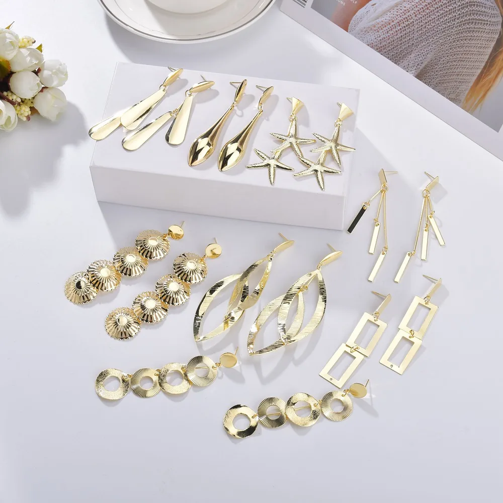 Женские Висячие серьги золотистого цвета большие геометрические с