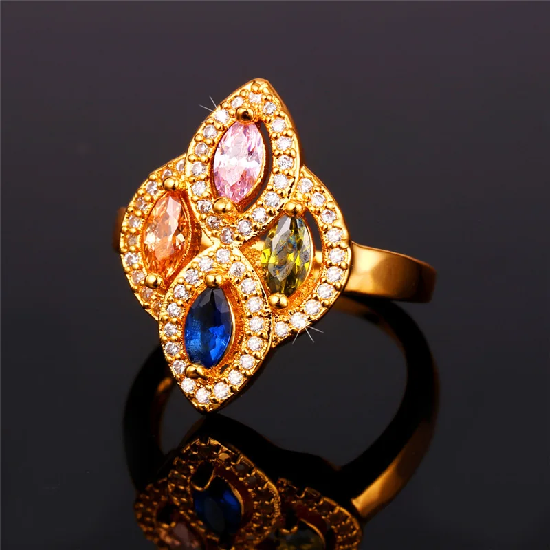 U7 Клевер Обручальное Кольца Для Женщин С Цирконами Позолоченный/ Платиновый