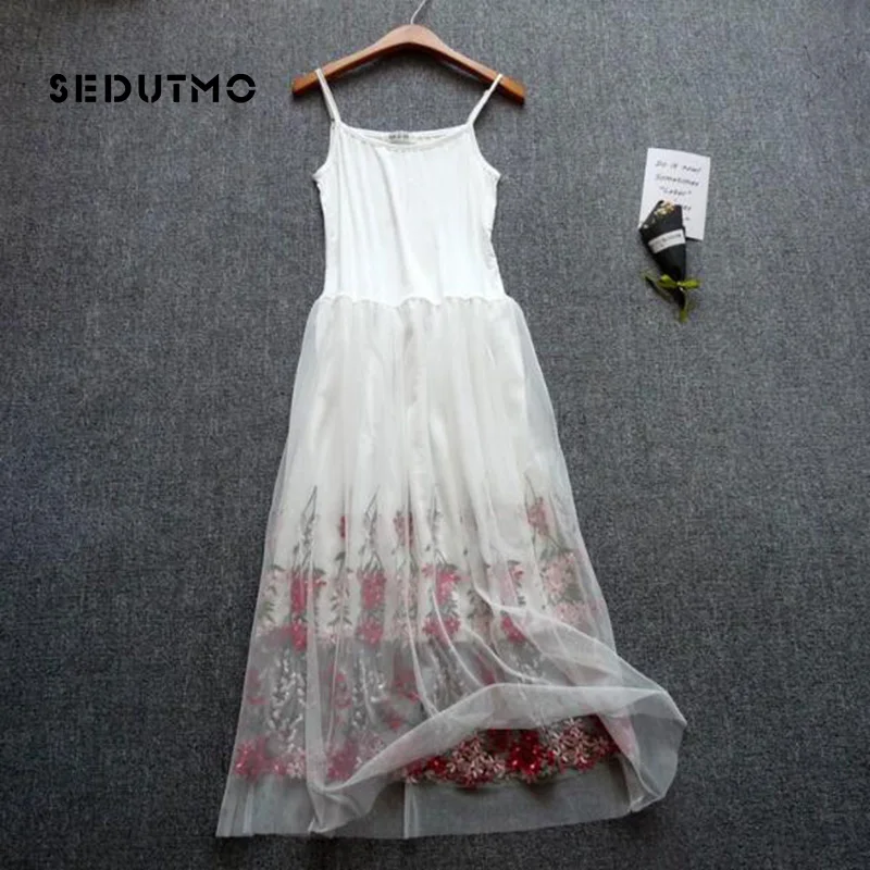 Женское кружевное платье с тонкой сеткой SEDUTMO весеннее длинное туника на тонких