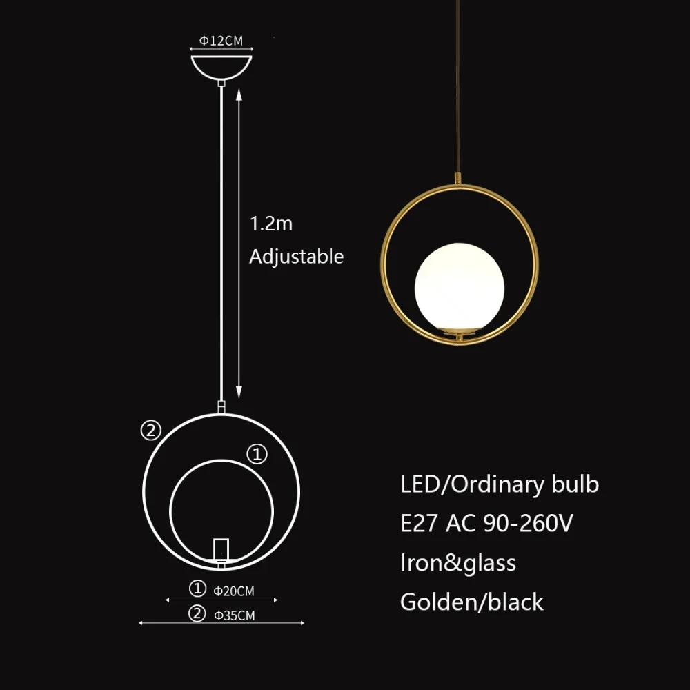 Nordic circ led Железный стеклянный подвесной светильник LED E27 Лофт современный с 2