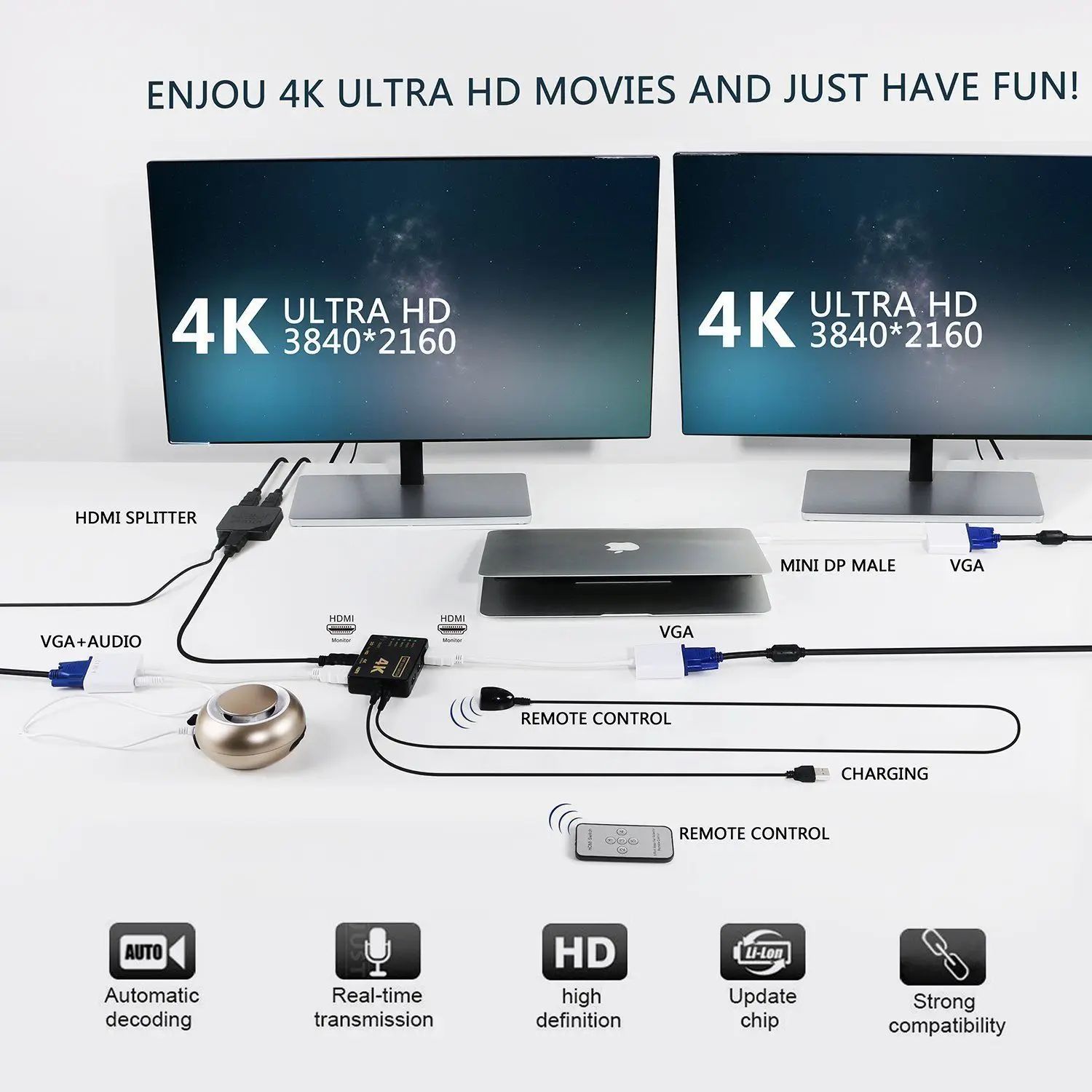 Tonbux HDMI сплиттер переключатель адаптер 5 портов Umschalter Verteiler 4K Ultra HD HDCP 3D HDR