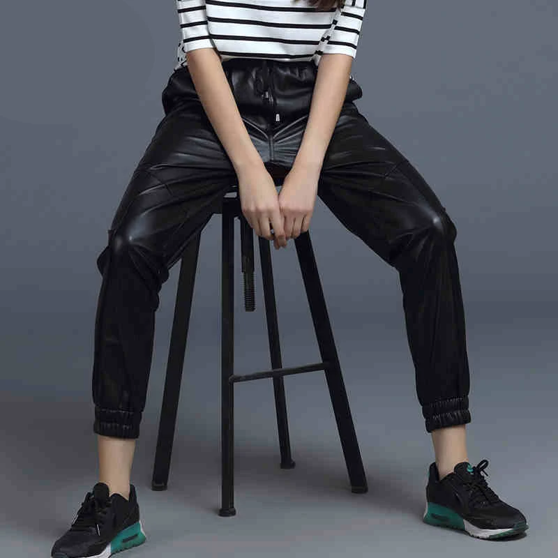 Модные повседневные шаровары из искусственной кожи на шнурке Женские однотонные