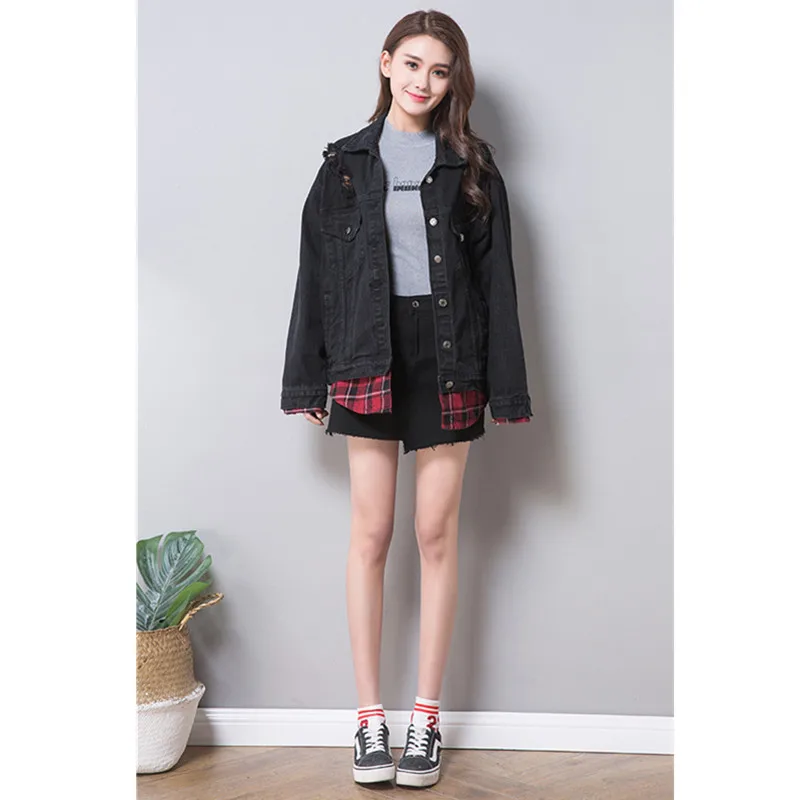 Женская джинсовая куртка Harajuku Basics черная ВИНТАЖНАЯ ДЖИНСОВАЯ КУРТКА большого
