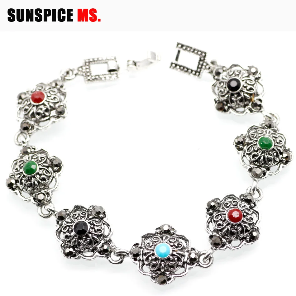 SUNSPICE MS индийский женский винтажный браслет из серебра Богемские Этнические