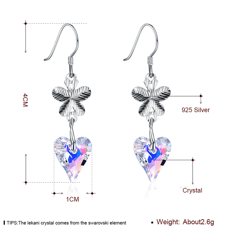 Fashion Shining Colorful Crystal Heart Drop Earrings for Women Trendy Real 925 Sterling Silver Dangle Jewelry | Украшения и