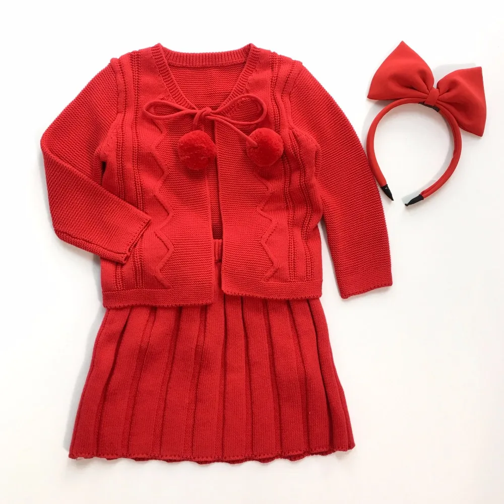 Ins/комплект одежды для маленьких девочек вязаный кардиган + платье на бретелях