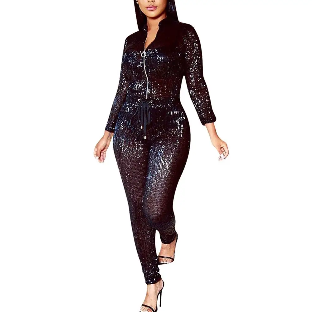 Для женщин сексуальная одежда с длинным рукавом блестками свободные Playsuit