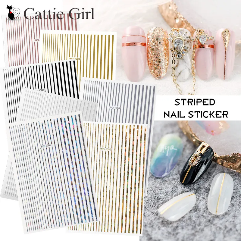 

1 Sheet Striped 3D Nail Art Transfer Stickers Line Golden Nail Designs Rose Gold Nail Accessories for Nail Decorations