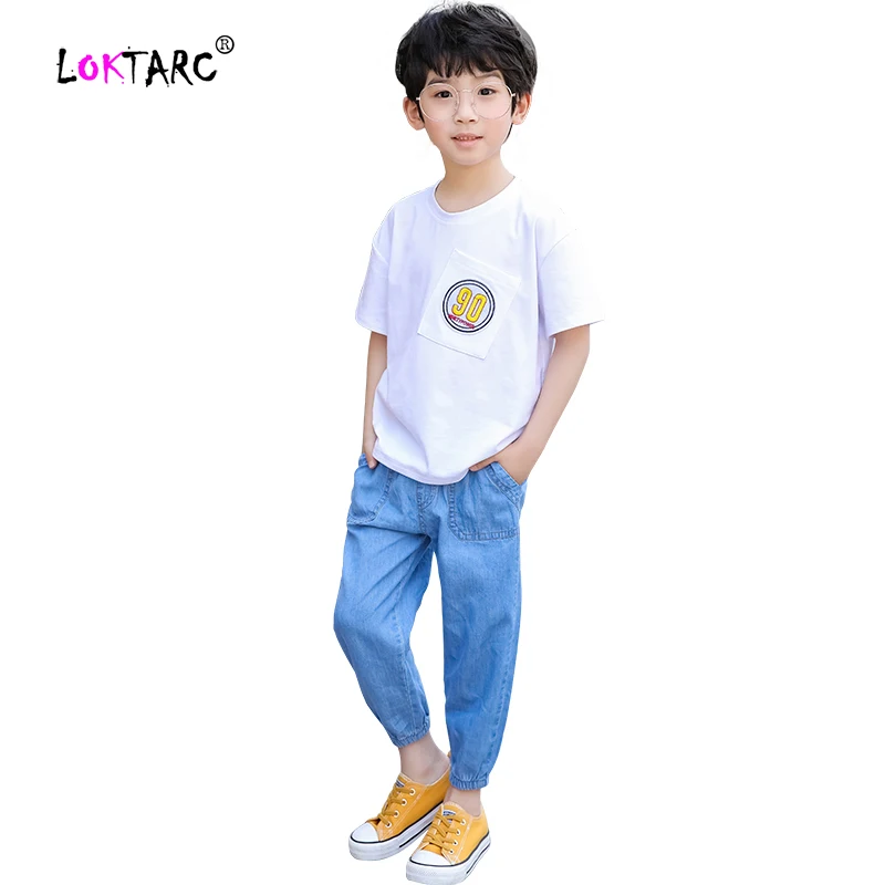 LOKTARC/весенние джинсы для мальчиков джинсовые брюки с эластичной резинкой на
