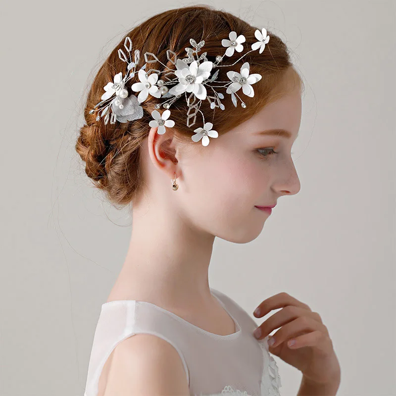 Charming Fabric Flower Hair Clips Hairpins Accessories Girls Birthday Headdress Rhinestone Children Pageant Prom Headwear Gifts | Украшения