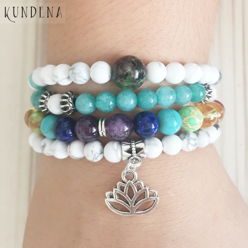 Браслет Calm japa Lotus flower 7 чакр howlite турмалиновый браслет женский с бусинами 108 мала