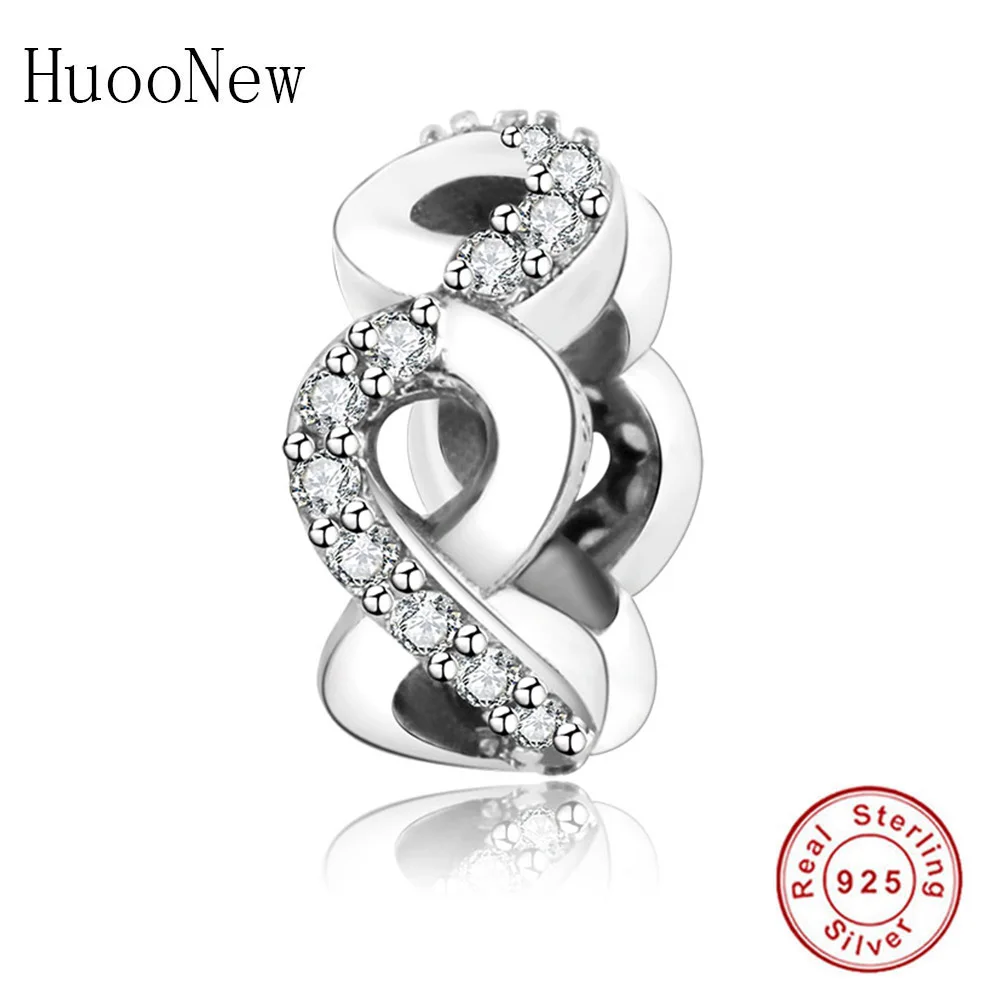 HU0469 Розовый прозрачный CZ Кристалл Круглые Кольца, разделитель бусины, подходят к оригиналу Pandora, браслет с шармами 925 пробы Серебряные ювелирные изделия браслеты berloque(брелоков - Цвет: HU0469