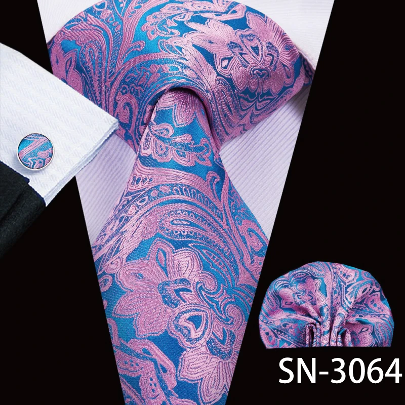 SN-3064 Hi-Tie Шелковый мужской галстук розовый цветочный галстук для мужчин Роскошный шелковый галстук платок модный дизайнерский бизнес Свадебный мужской галстук s - Цвет: SN-3064