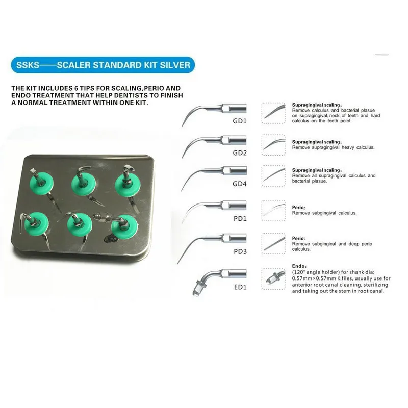 

Набор насадок Perio Endo для стоматологического ультразвукового масштабирования, 6 шт., Набор насадок для saelec NSK DTE
