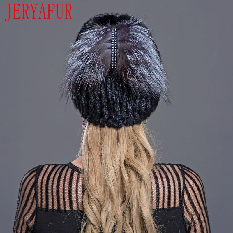 JERYAFUR, стиль, зимняя шапка из натурального меха для русской женщины, шапка из меха норки, отделка из лисы, стразы,, Лыжная шапка