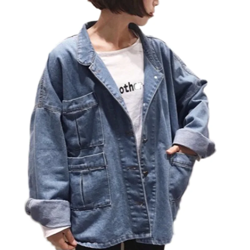 Куртка женская джинсовая с дырками свободный Пиджак из денима в стиле бойфренда