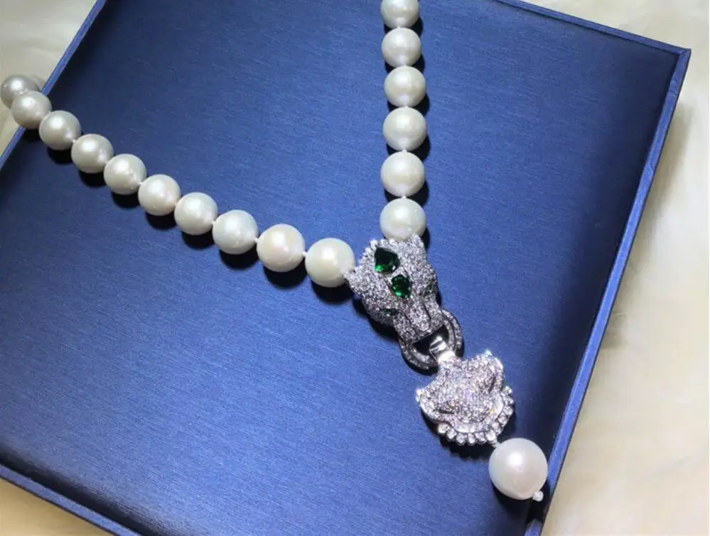 ?? ナチュラルバロック偉そうヒョウヘッドペンダントジュエリー真珠のネックレスガールフレンドのため