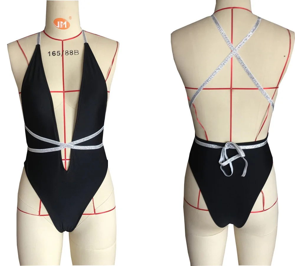 

Women's Deep Plunge Neon One Piece Swimsuit Bathing Suit Ladies Bandage Swimwear Halter Plunge Deep V Neck Strappy Monokini