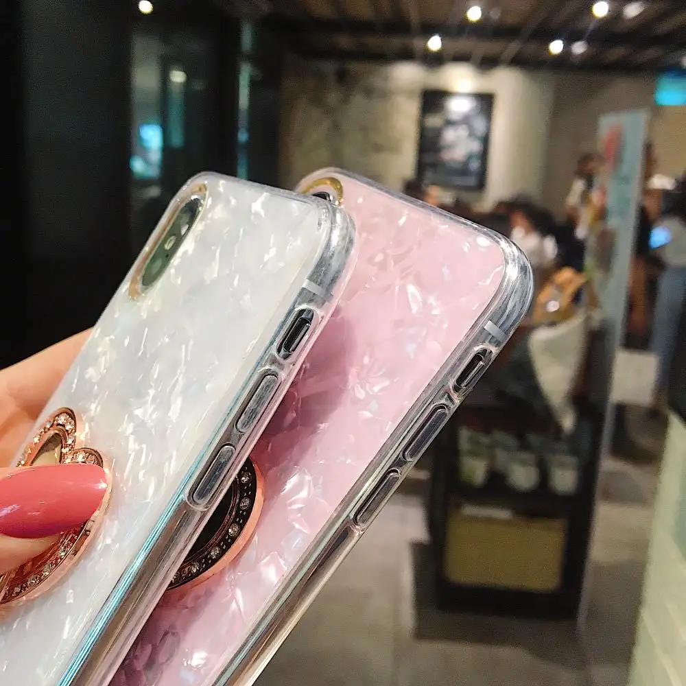 L-FADNUT Loely Finger Ring Holder Phone Case For iPhone X Xr Xs Max 7 8 6S 6 Plus Cute Glitter Bumper Shockproof Soft TPU Cover |