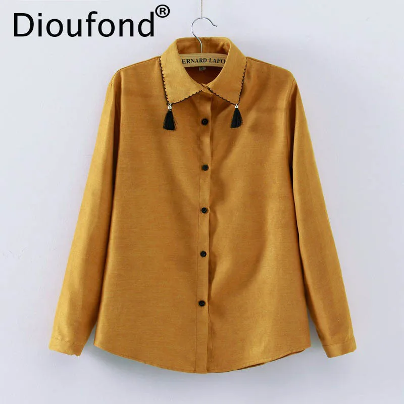Dioufond Turn Down Collar Female Tops White Tassel Preppy Style Blouse Long Sleeve Shirt Solid Women Fashion Blouses 2018 Spring |