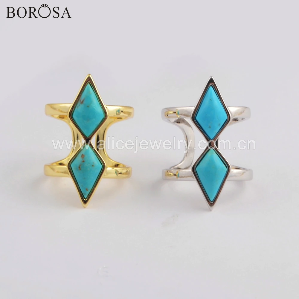 Оптовая продажа золотистое кольцо BOROSA ZG0403 с двойной ромбовидной формой Открытое