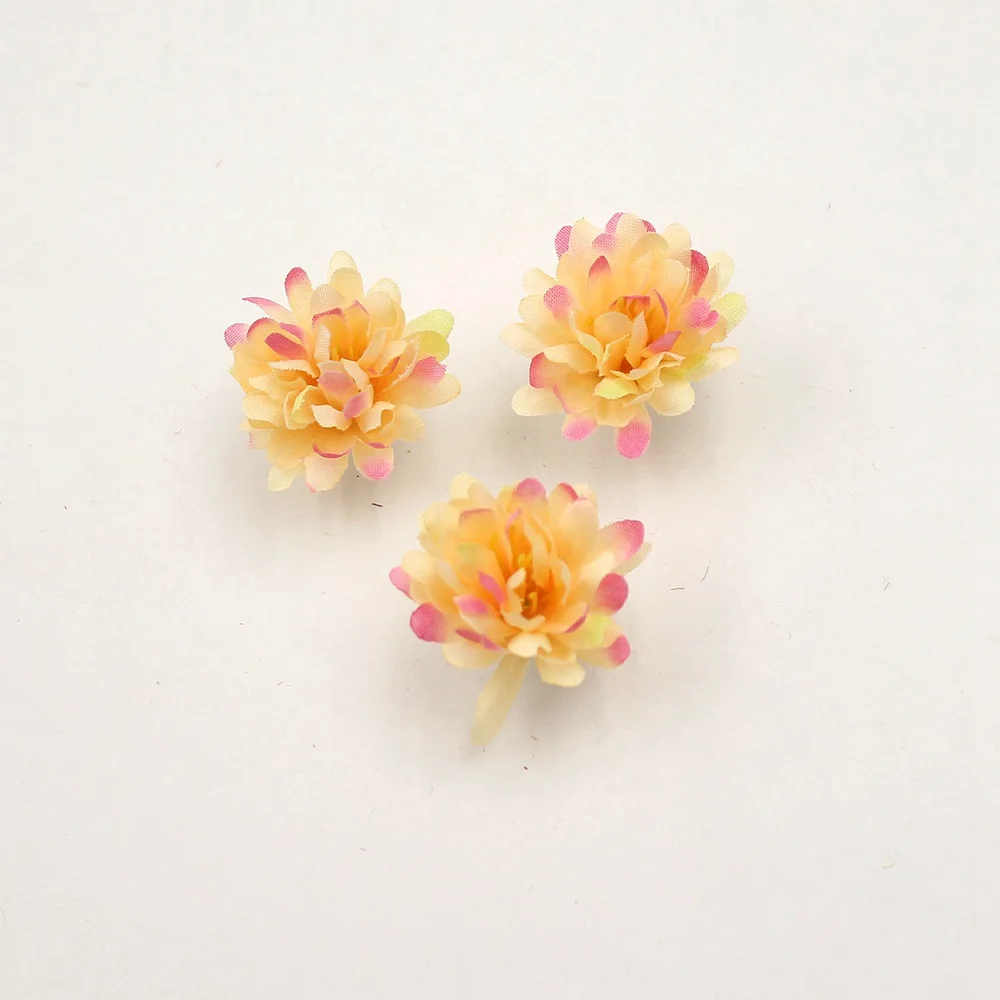 Yellow pink 20 шт 3 см Искусственный цветок шелковая Гвоздика голова цветка свадебное украшение DIY ВЕНОК подарок Скрапбукинг Ремесло поддельные цветы - Цвет: Yellow pink
