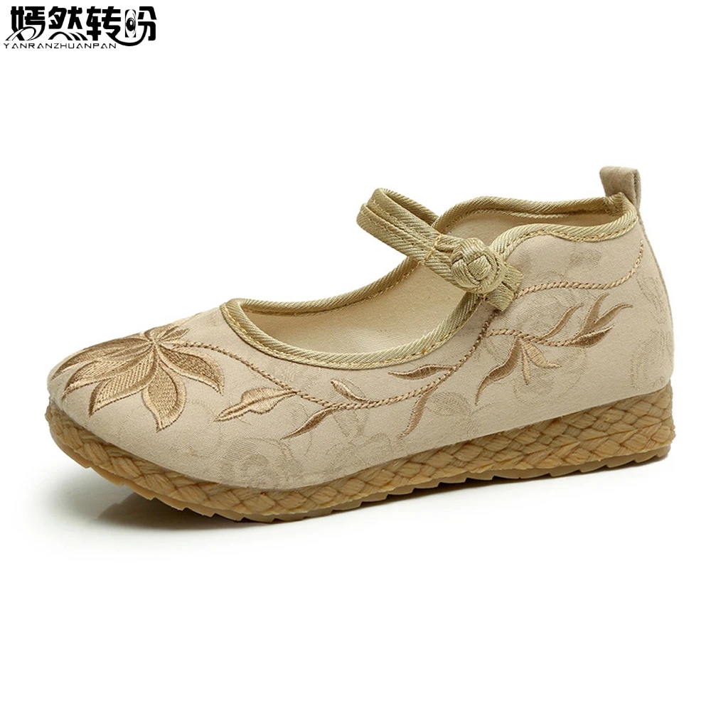 

Chinese Women Shoes Vintage Boho Cotton Linen Canvas Cloth Shoes National Soft Woven Round Toe Flat With Embroidered