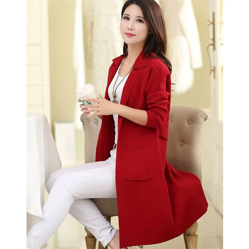 Осенние Новые свитера пальто средней длины Модный женский вязанный кардиган