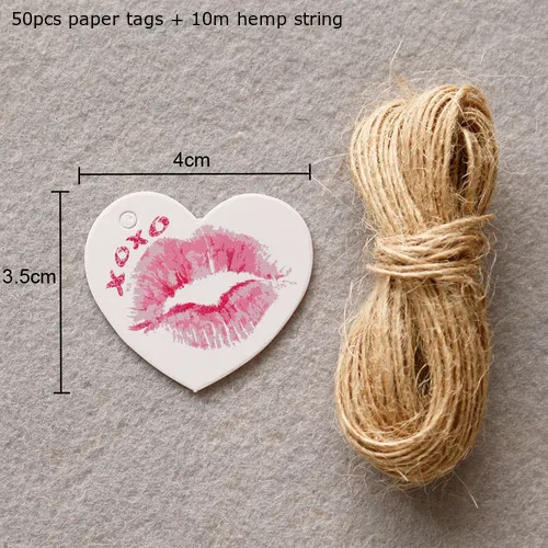 Lip print 50 шт. горячие розовые подарочные бумажные бирки в форме сердца ручной работы бумажные бирки бумажные открытки этикетки Подарочная коробка сумка Упаковка вечерние украшения - Цвет: Lip print