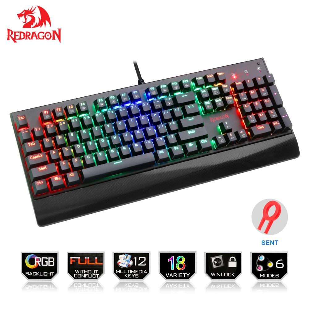 Redragon K557 KALA RGB светодиодный с подсветкой полноразмерная Механическая игровая