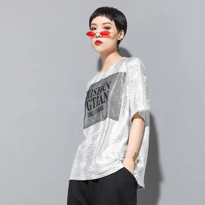 XITAO Street Print Letter Gauze T Shirt Cold Wind Splice Summer Clothes for Women Short Sleeve 2019 New Casual Fashion WLD1978 | Женская