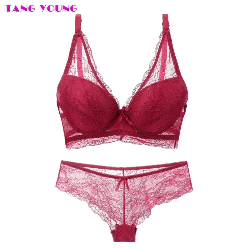 TANG YOUNG women бюстгальтер и тонкие прозрячные трусики в комплекте с бантиком