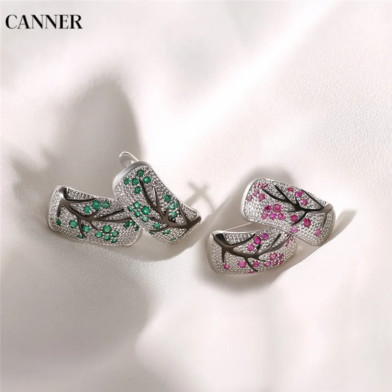 Женские серебряные серьги Canner Tree сережки зеленого и красного цветов с кубическим