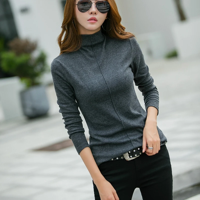 Slim Fit Водолазка для женщин свитер 2018 осень зима пуловер с длинными рукавами