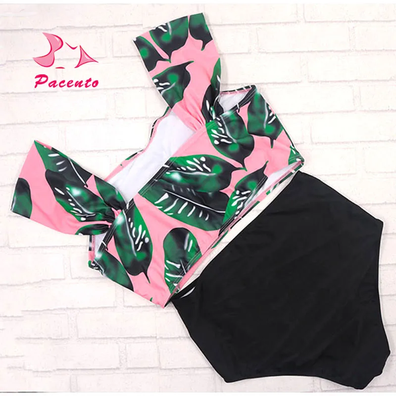 Pacento полосатый укороченный топ с открытыми плечами бикини высокой талией