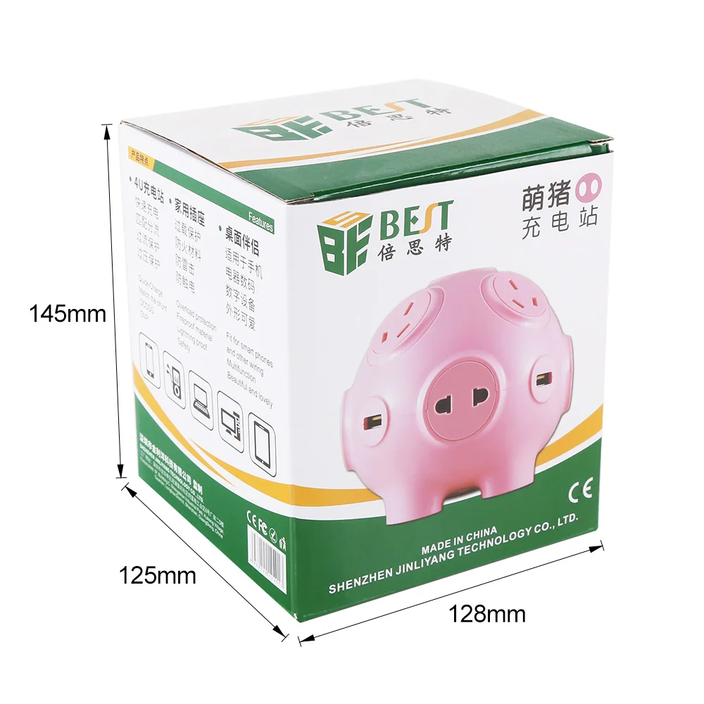 

Power Socket Strip Multifunctional 10A Electronic Power Strip 4USB Docket Quick Charge Plug for Home Office Global