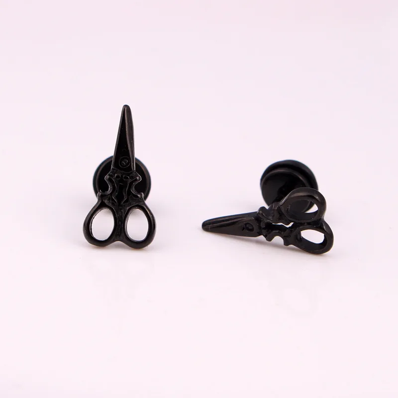 Модные крутые мужские серьги в стиле панк с черными ножницами искусственные