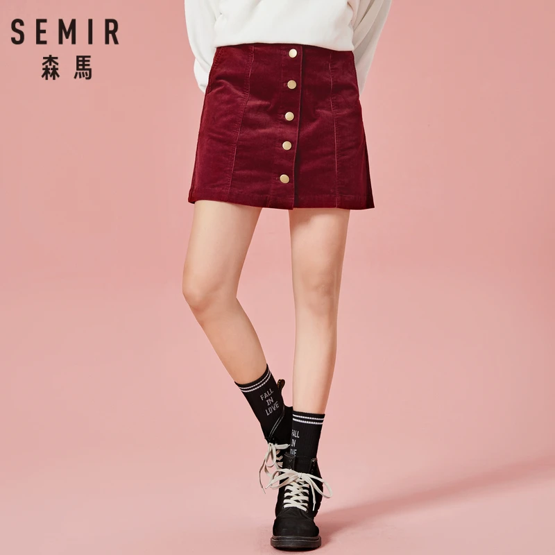 SEMIR женская короткая Вельветовая юбка с высокой талией трапециевидная застежкой