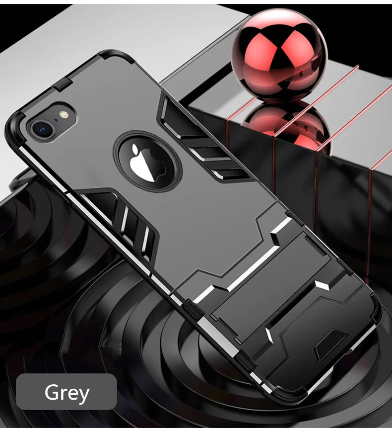 grey Для iphone 6 Чехол-гибрид Железный человек защитный ударопрочный жесткий чехол-подставка для iphone 7 6s 8 plus и iphone x xr xs max 5 s se - Цвет: grey